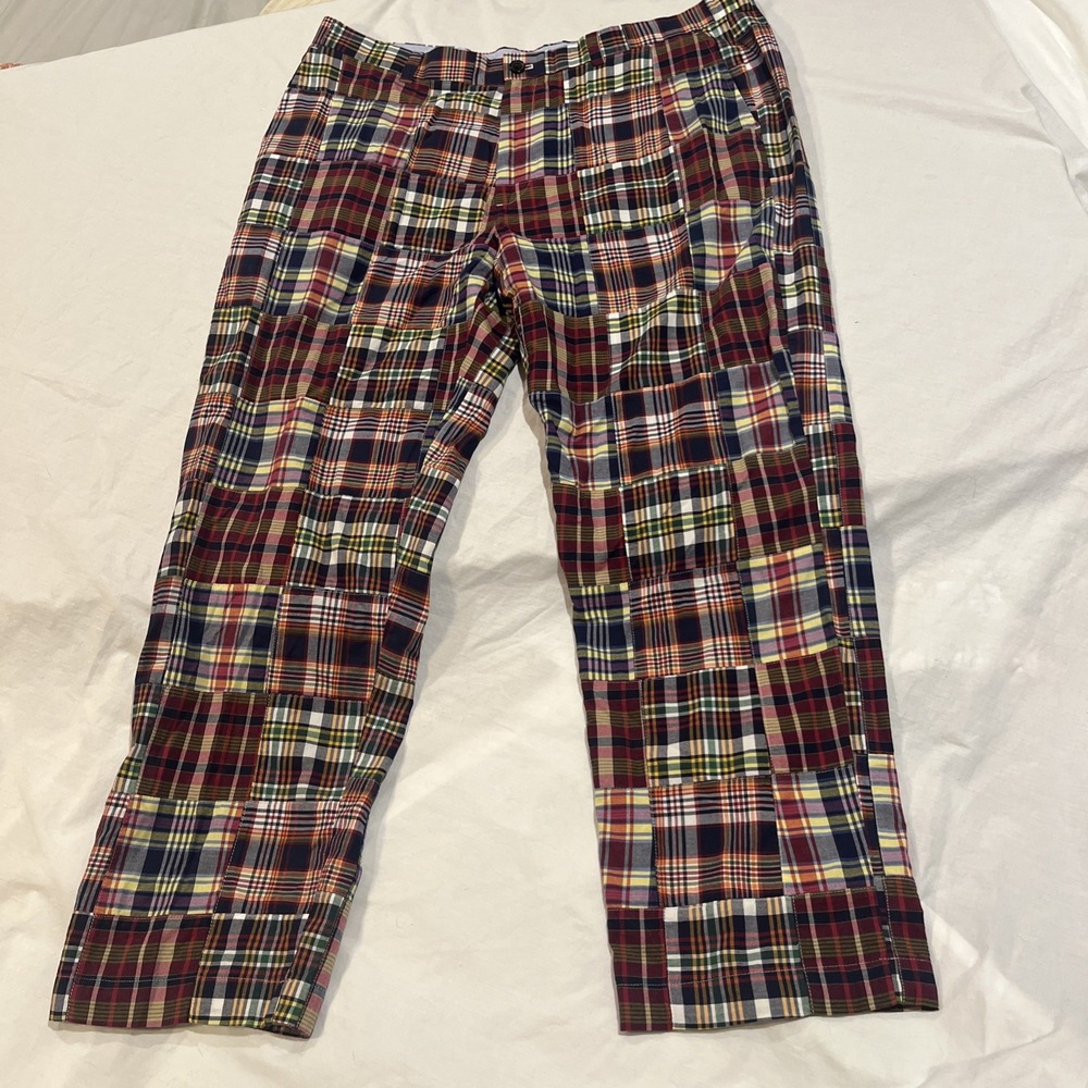 Brooks Brothers 346 Madras Plaid Pants Men's Size 40x30 Preppy Patchwork Cotton - Picture 1 of 9